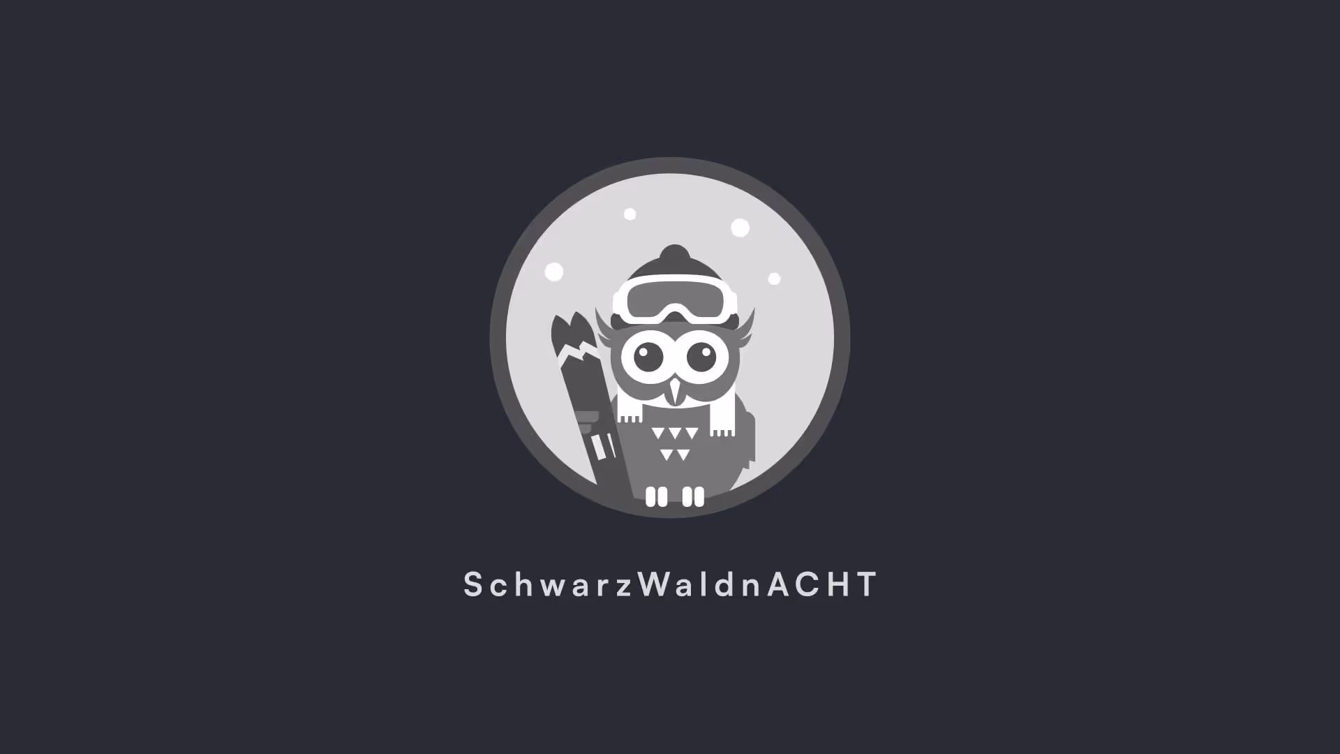Logo Schwarzwaldnacht,Illustration einer Eule mit Skibrille und Ski, Format: avif